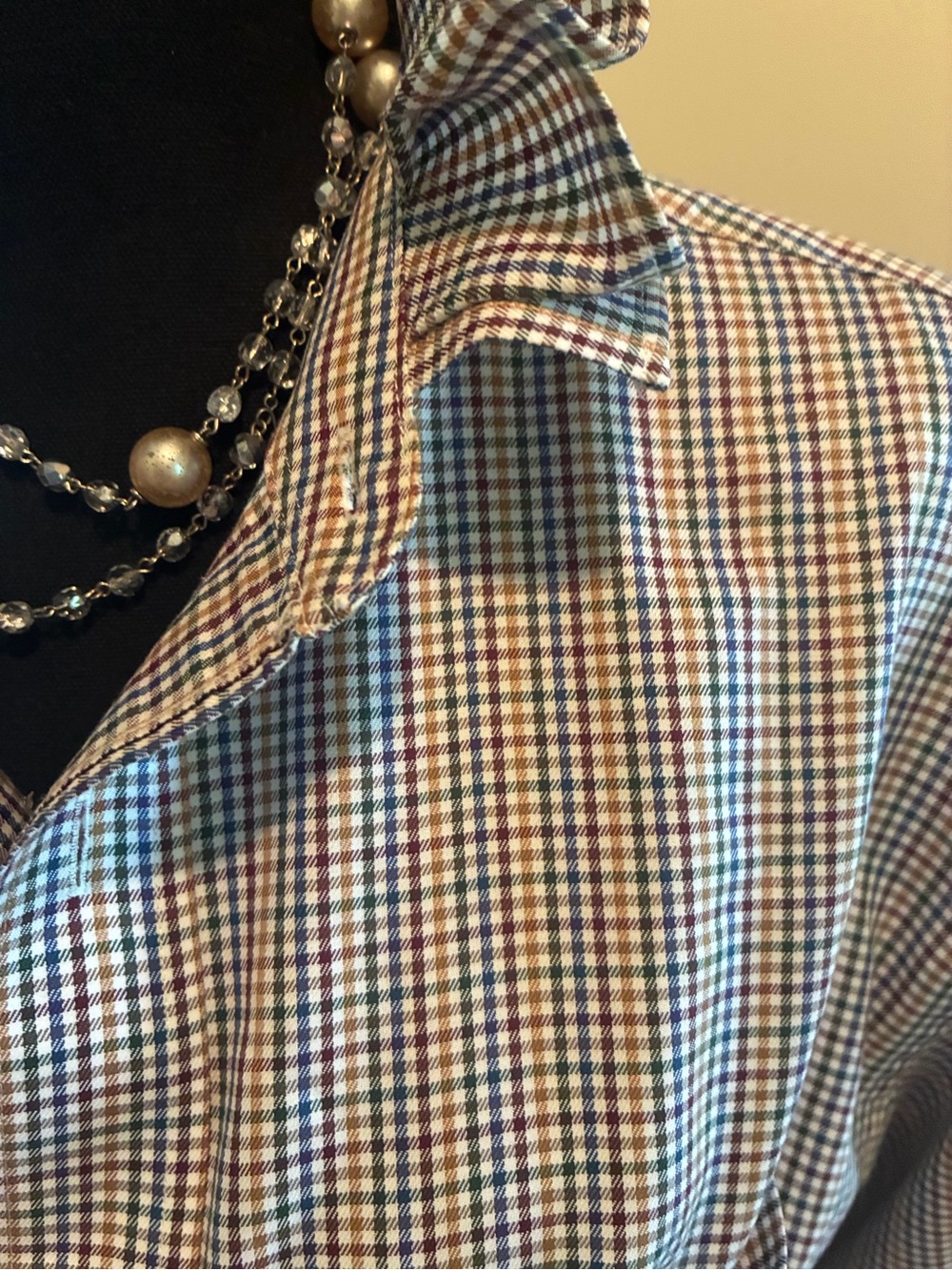 Jos. A. Bank Blue and Brown Checked Tie-Front Button Down Shirt - Picture 4 of 7